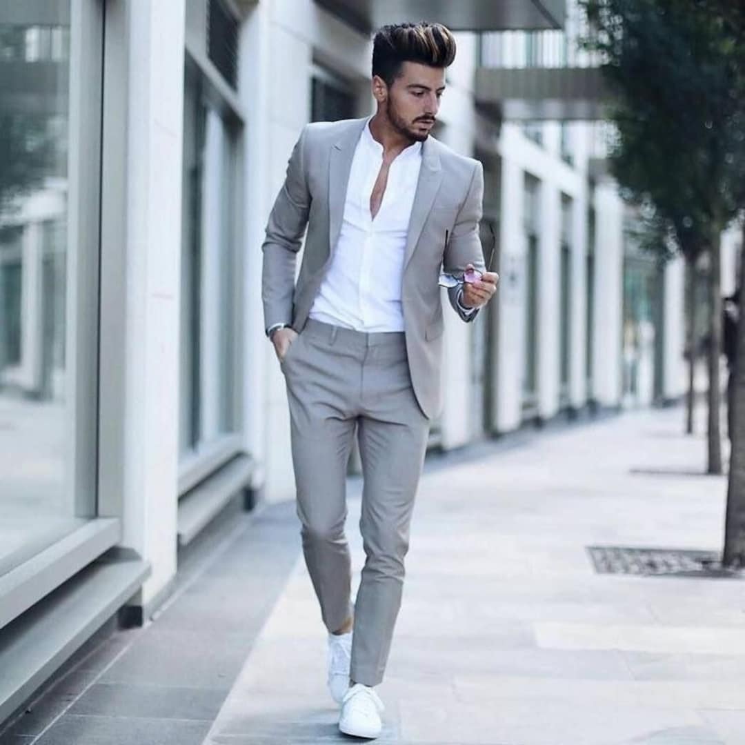 Costume deux pièces blanc pour homme d'affaires, décontracté, Chic