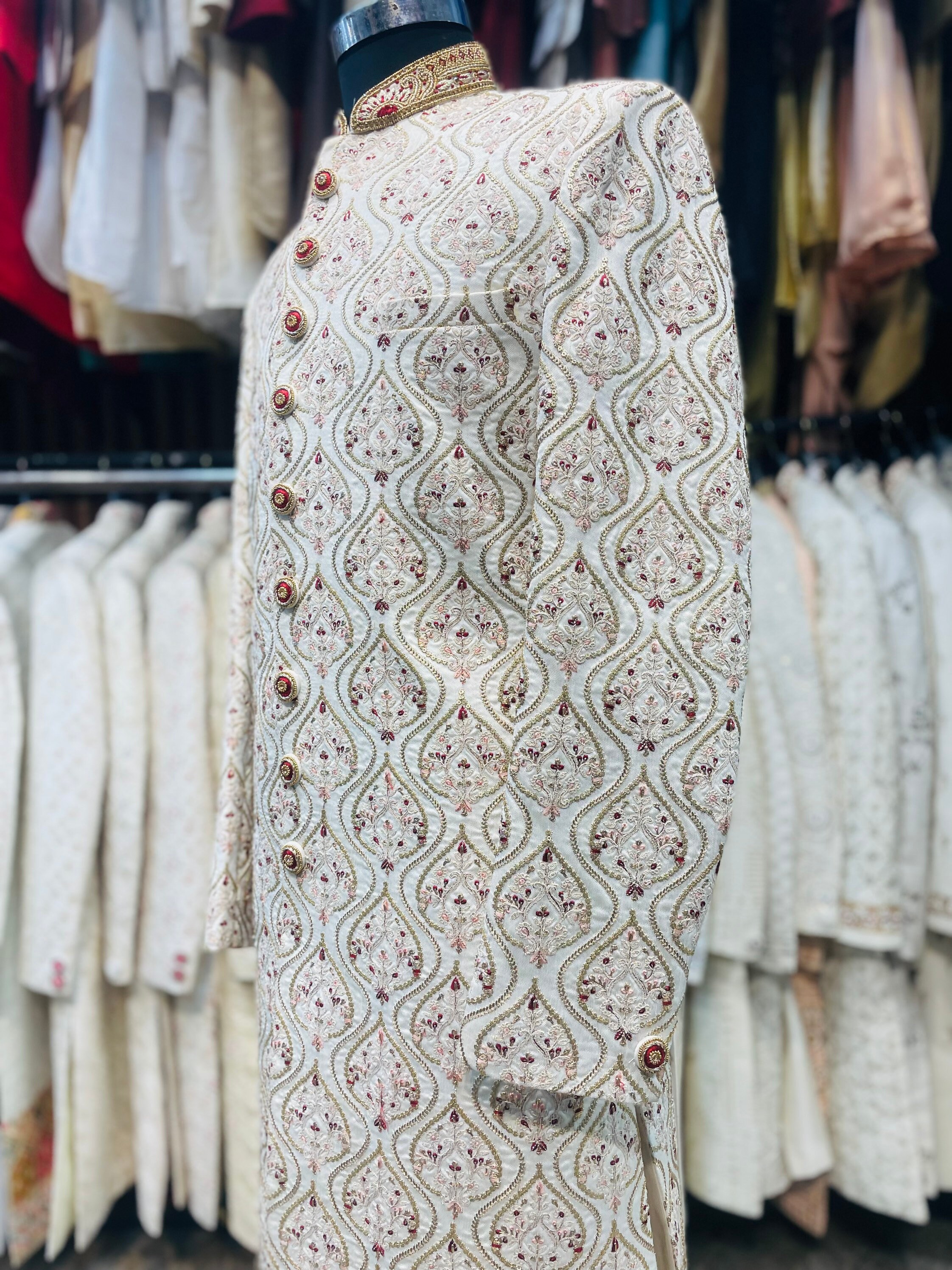 Lilac Silk Sherwani Set With Embroidery And Bead Work
