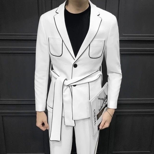 mens suit with waist belt