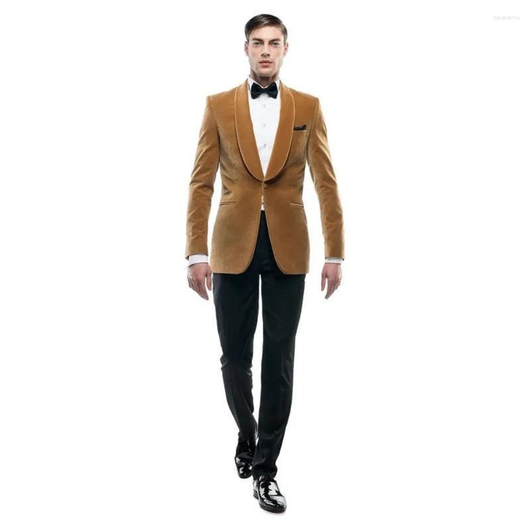 Velour Men's blazer Jacket Velvet Shawl Collar Dinner Smoking , Slim Fit Purple main image 0