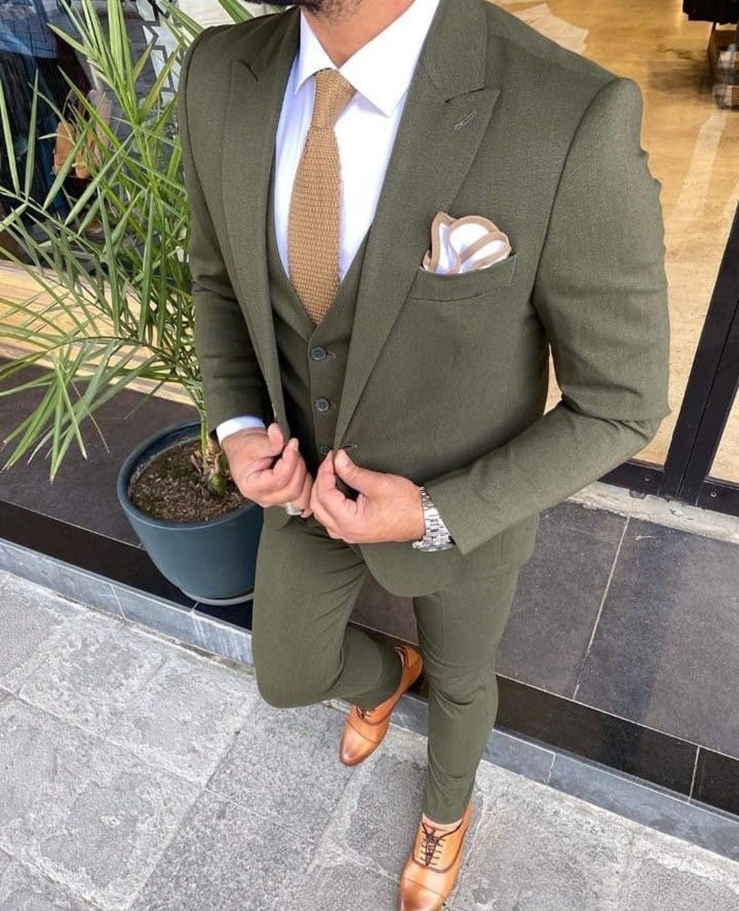 Olive Green Three Pieces Men Suit Vest Wedding Suit Jacket Men - Etsy