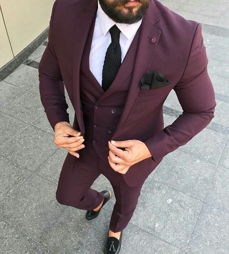 Wine Three Piece Suit for Men Wedding Suit Vest for Men Groom Tuxedo ...