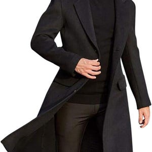 Gabardina de lana para hombre: abrigo largo de invierno, cuello americano