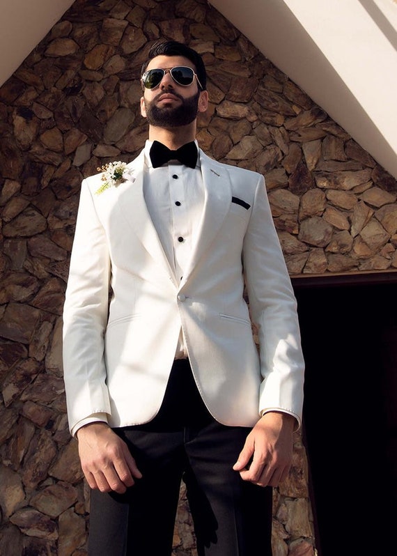 Pantalón Smoking Saco Blanco Ropa Blanco Y Negro Hombre Blazer