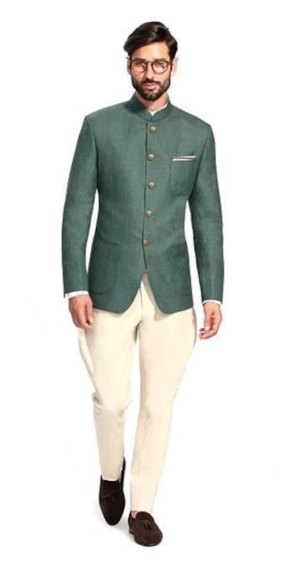 Green With Off-white Jodhpuri Suit Designer Bandgala Angrakha - Etsy