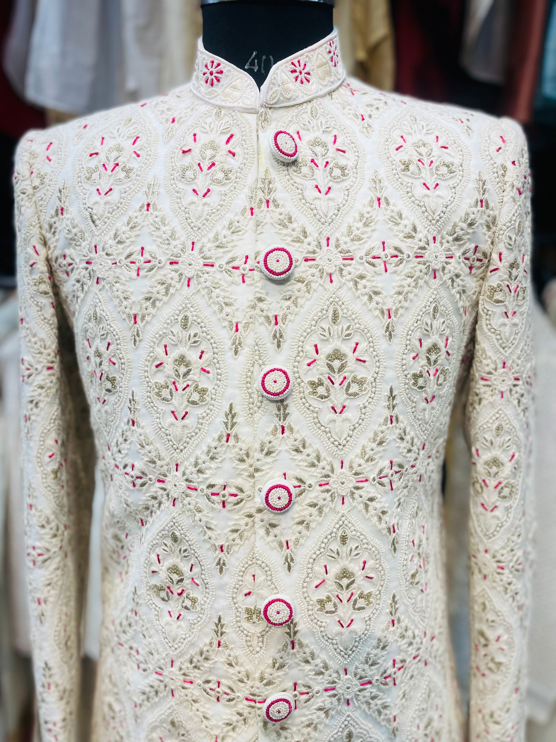 Couture Cream Embroidered Sherwani Set for Modern Groom main image 1