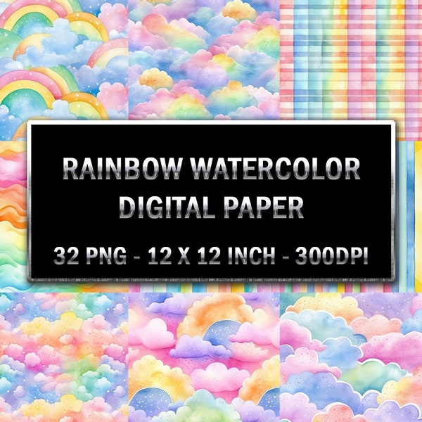 Rainbow Watercolor Paper | Digital Textures | Digital Paper