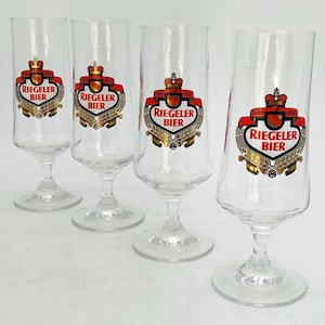 Midcentury Riegeler Bier .25L German Tulip Stemmed Beer Glasses, Set of 4