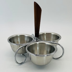 Stainless Steel and Wood Condiment Caddy/Mid Century Relish Dish