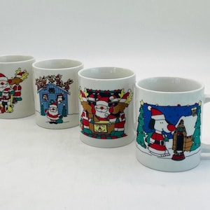 Vintage Sanyei Ceramic Christmas Mugs, Set of 4