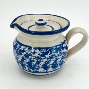 Vintage Studio Blue Spongeware Pottery Creamer/Syrup Pitcher