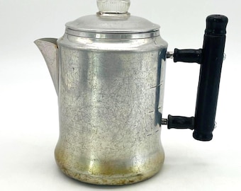 Midcentury Worthmore 5 Tassen Herd Top Aluminium Perkolator Kaffeekanne