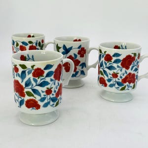 Vintage Floral Footed Mugs, Set of 4