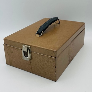 Industrial Gold Metal Box/Vintage Cash, File Box/Mid Century Rockaway Metal Products, New York