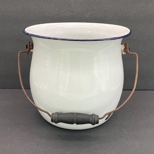 Black trim White Enamel Pot/Chamber Pot - Country Pot/Planter