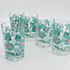 Mid-Century Taylor Smith & Taylor Aqua Boutonniere Glas Juice Tumblers, Set om 5