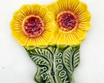 Midcentury Cardinal Sunflower Ceramic Spoon Rest