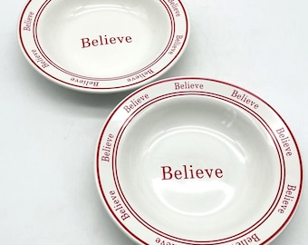 Vintage Ceramic "Believe" Cereal/Soup Bowls, Set of 2