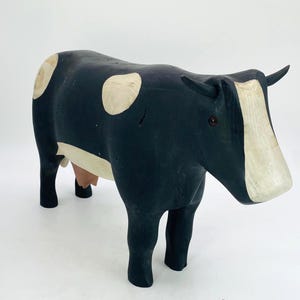 Vintage Artisan Crafted Folk Art Solid Wood Large Cow - 18&quot; L x 10.5&quot; H