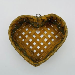 Heart Shaped Woven Basket with Heart Stenciling/Vintage Hand Woven Accent Basket