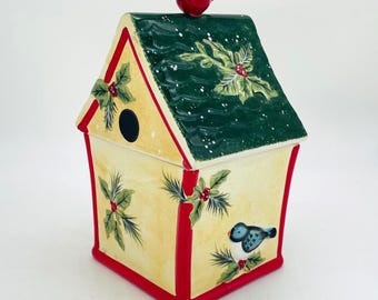 Vintage Susan Winget Cardinal Bird House Cookie Jar - Folk Art Style Cookie Jar