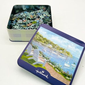 Hallmark 1000 Piece Jigsaw Puzzle in Keepsake Tin Box by MB and Hasbro - Summer Sailboat Scene