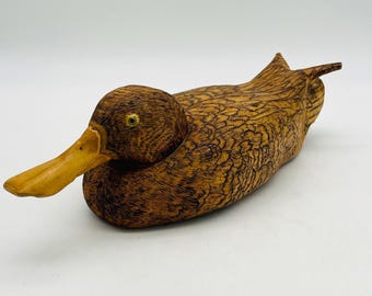 Vintage Solid Wood Hand Carved Duck - Artist Signed and Dated