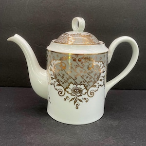 Midcentury Versailles D'Or George Briard French Porcelain Silver Gray and Gold Teapot