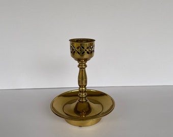 Vintage Brass Candlestick with Decorative Cut Out Design