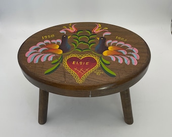 Pennsylvania Dutch Handmade and Painted Solid Wood Foot Stool