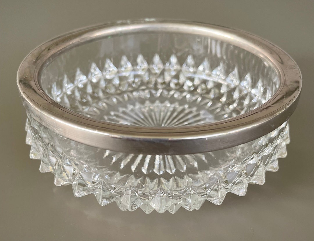 Vintage Silver Rimmed Diamond Cut Glass Trinket/candy Dish - Etsy