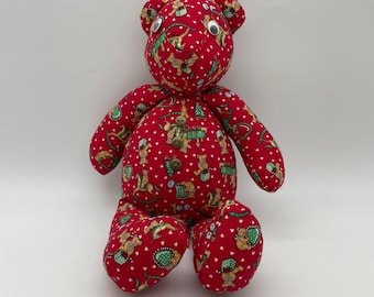 Rare Vintage Christmas Teddy Bear Jumbo Cranberry Velvet Plush Toy