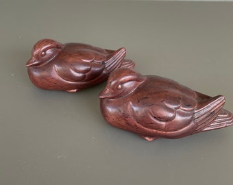 Set of 2 Ceramic Duck Figurines/Vintage Brown Glazed Ducks