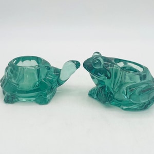Vintage Indiana Turtle and Frog Green Glass Votive Candleholders - Sold Individually