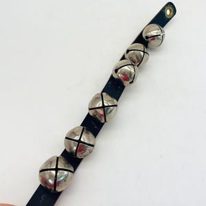 Vintage Sleigh Bells on Leather Strap 18&quot; Long - 6 Bells
