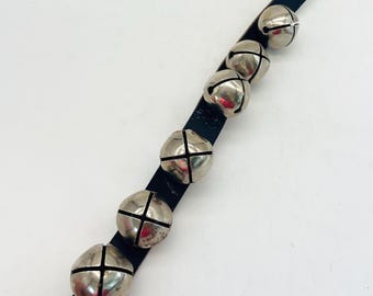 Vintage Sleigh Bells on Leather Strap 18" Long - 6 Bells
