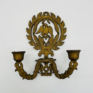 Ornate Cast Iron Perched Eagle on Heart Wall Taper Candle Sconce/Gold Finish (2 Available)