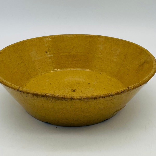 Antique 8" Yellow Ware Milk Pan Bowl/Old Stoneware Gold Shallow Bowl