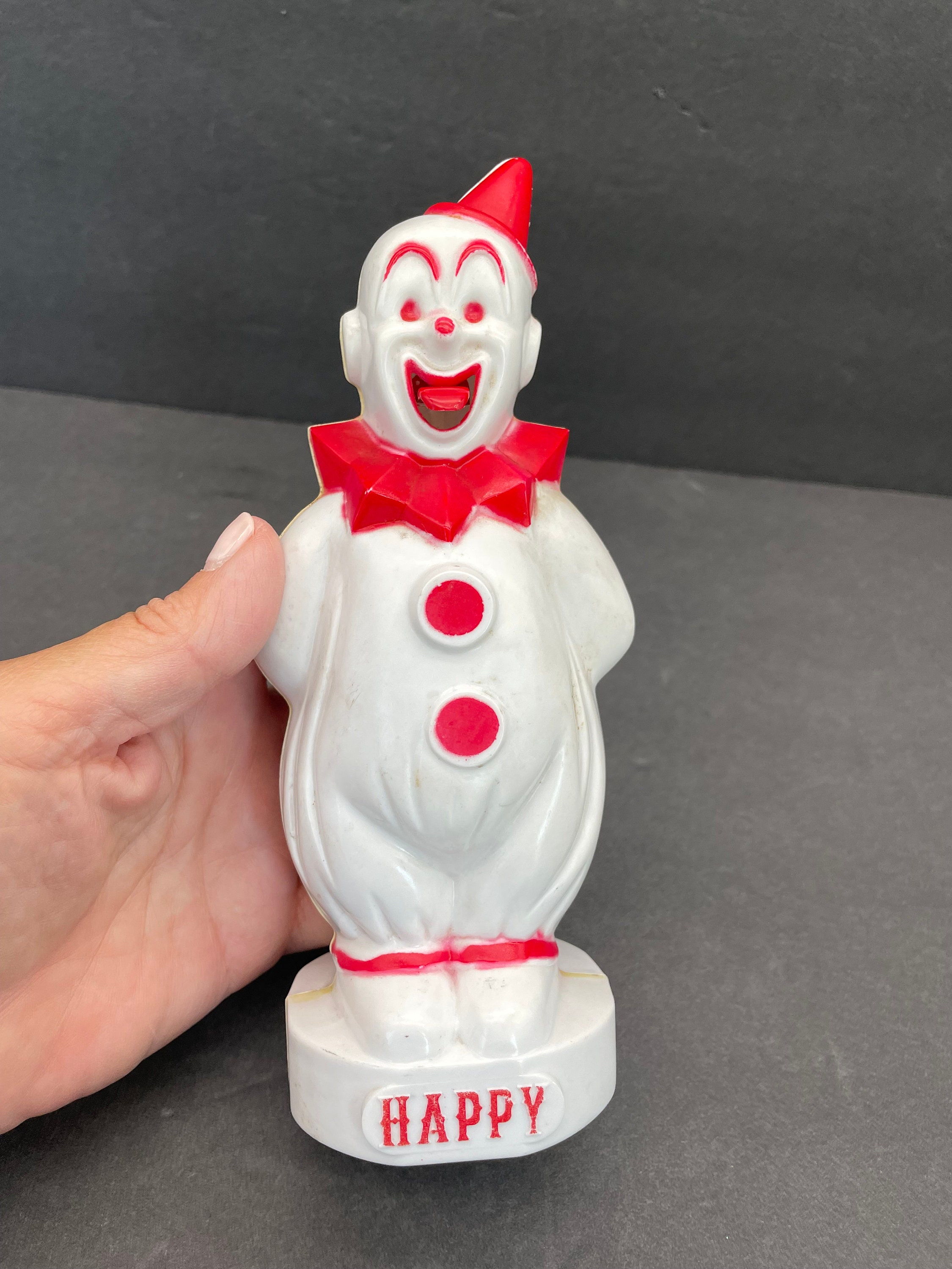 1950 Lindex Happy Clown Plastic Coin Bank - Sticks Tongue