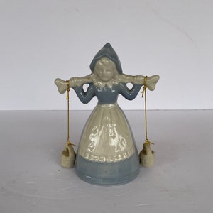 Porcelain Dutch Girl Bell/Vintage Farm Girl with Buckets Figurine Bell