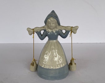 Porcelain Dutch Girl Bell/Vintage Farm Girl with Buckets Figurine Bell