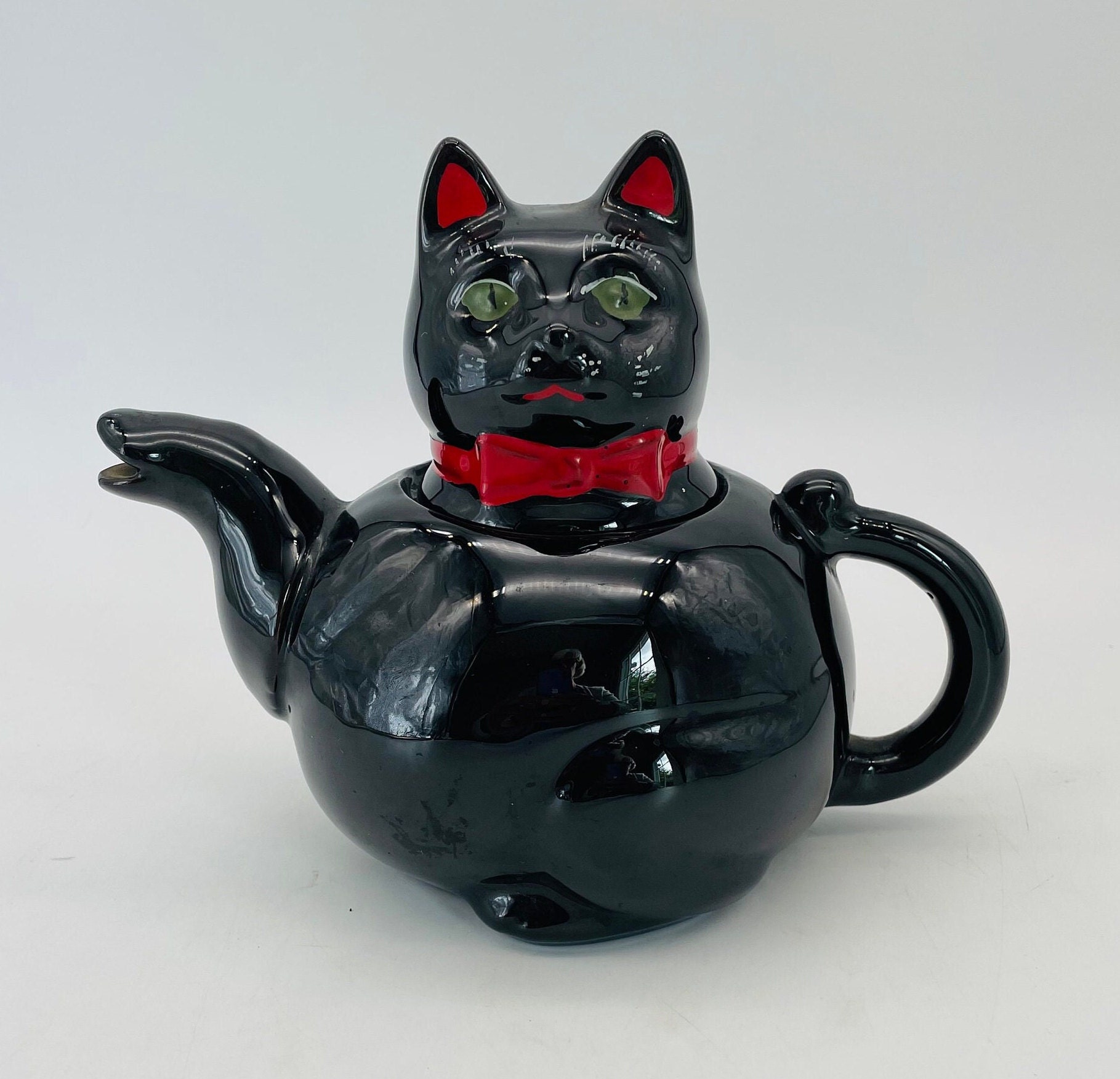 REDWARE CAT Teapotblack Redware Potteryblack Catyellow 