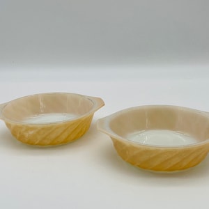 Fire King Peach Luster 5.25&quot; Single Serving Casserole Dishes, Set of 2/Mid Century Anchor Hocking