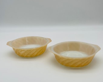 Fire King Peach Lustre 5,25" enkele braadpan, set van 2/middeleeuwse ankerbak