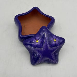 Terra Cotta & Glaze Purple Star Trinket Box - Made in Mexico