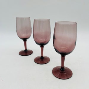 Amethyst Glas Libbey Weingläser, 3er Set / Lila Pflaumenglas Weingläser