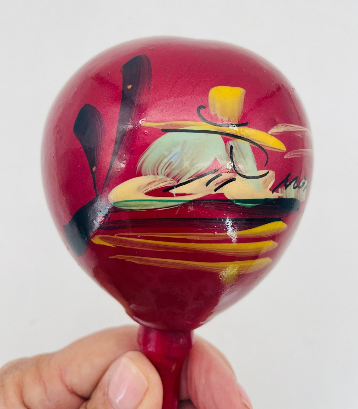 Vintage Handcrafted and Painted Wooden Maraca from Mexico/Maraca Shaker, foto 3 de 5