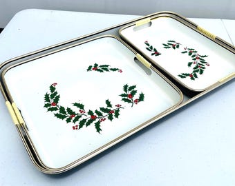 Vintage 3 st. Gelakt kerstpakket met hulst en bessen