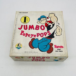 Midcentury &quot;Jumbo Popeye Pops&quot; Four Star Candy Co. Display Box - Popeye and His Pals