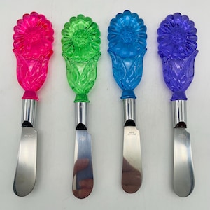 Vintage Acrylic Handle Stainless Steel Cheese Spreaders - Tropix, Made in Taiwan